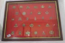 Large Framed Group of Military Cap Badges to include Lancashire Fusilliers, Kings Own, Royal