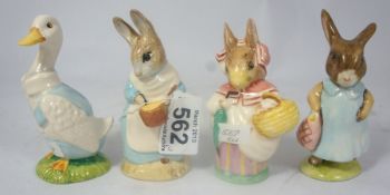 Royal Albert Beatrix Potter Figures Mrs Rabbit Cooking, Mrs Rabbit, Mrs Flopsy Bunny and Mr Drake