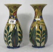 Pair Royal Cauldon Cairo ware vases designed by Fredrick Rhead, height 23cm  (small chip to rim of