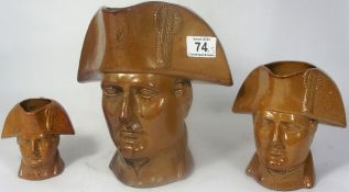 Stephen Green Lambeth Salt Glaze Set of Character Jugs of Lord Nelson, Large 22cm, Small 15cm and