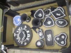 A collection of Wedgwood Jasperware in Black to include Dishes, Vases, Jar and Covers etc