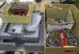 Three Decorative Toy Forts together with a Large Box of Vintage Plastic Toy Soldiers
