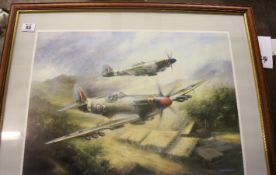 A Limited Edition Print Spitfire - Final Action from an Original Painting by Jim Mitchell