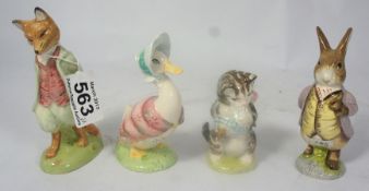 Royal Albert Beatrix Potter Figures Mr Benjamin Bunny, Mrs Moppet, Jemima Puddle Duck and Foxy