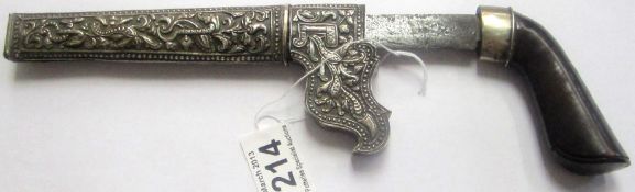 Silver Encased Malayan Kris Dagger in the form of a Pistol, 15cm Blade