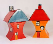 Lorna Bailey Jar & Covers as houses in red and Orange, limited edition  (2)