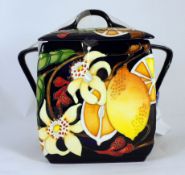 Moorcroft Art Nouveau Style Two handled Jar & Cover decorated in the Oranges and Lemons design,