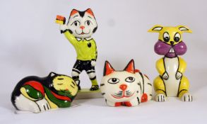 Lorna Bailey Seated yellow Cat marked prototype, Cat Egg Cup holder, Nipper the Cat and Green