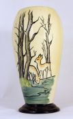 Lorna Bailey Old Court Ware vase decorated with Deer in woodland, height 26cm