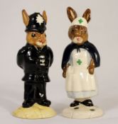 Royal Doulton Bunnykins figures Nurse Green Cross DB74 and Policeman DB64  (2)