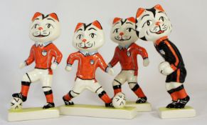 Lorna Bailey Set of Footballing Cats in Red Strips, limited edition  (4)