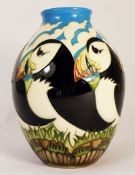 Moorcroft Trial Vase decorated with Puffins, height 21cm, collectors club backstamp dated 2012 (