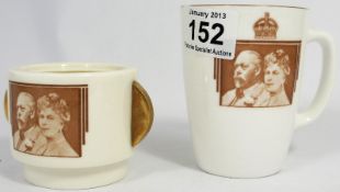 Royal Doulton Commemorative Beaker and Matching Twin Handled Pot and Lid in an Art Deco Design,