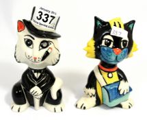 Lorna Bailey Cat with Cigarette Top Hat and Cat with Satchel  both marked Prototype (2)