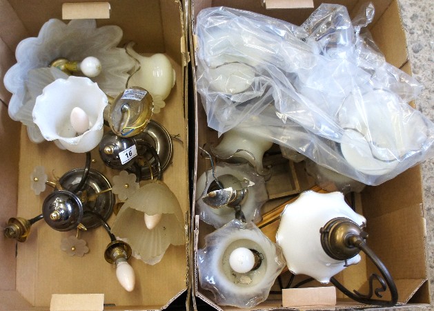 Two Large Trays of Mixed Glass Wall, Ceiling and Desk Lights