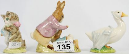Beswick Beatrix Potter Figures Mr Benjamin Bunny, Miss Moppet and Rebeccah Puddle Duck all BP3b (3)