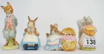 Beswick Beatrix Potter Figures Foxy Whiskered Gentleman, Mrs Rabbit and Bunnies, Goody Tiptoes and