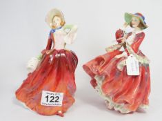 Royal Doulton Figures Autumn Breezes HN1934 and Top O The Hill HN1834 (Hat Chipped (2)