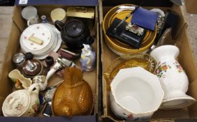 Tray comprising Quartz Mantleclock, Plates, Sadler Tea Pot, Crown Devon Hen Egg Bowl, Doulton