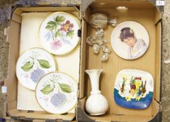 Two Trays of Mixed China Items comprising Spode Garden Collector Plates x 6, Doulton Embossed
