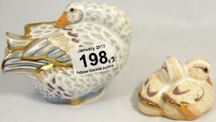 Royal Crown Derby Paperweight Goose and Gosling, Boxed