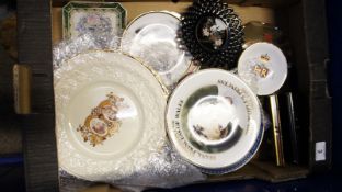 A collection of various pottery plates, including Spode, crown Staffordshire, Aynsley, Royal Albert,