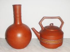 Early Wedgwood Etruria Terracotta Vase and Similar Tea Pot (2)