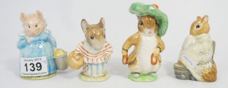 Beswick Beatrix Potter Figures Mrs Tittlemouse, Chippee Hackee, Aunt Pettitoes and Benjamin Bunny