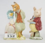 Royal Albert Beatrix Potter Figures Pigling Bland and Jemima Puddle Duck with Foxy Whiskered