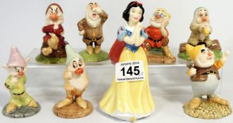 Royal Doulton Set of Snow White and The Seven Dwarves Figures comprising Snow White SW9, Sleepy