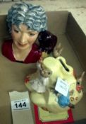 Royal Doulton Bunnykins Sandcastle Moneybox together with a Peggy Davies Louise Irvine Character