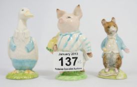 Beswick Beatrix Potter Figures Little Pig Robinson, Johnny Town Mouse and Mr Drake Puddleduck all
