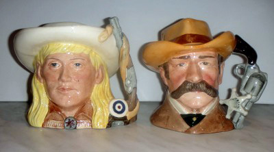 Royal Doulton Character Jugs Wild West Annie Oakley D6732 and Wyatt Earp D6711 (2)