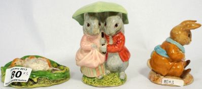 Beswick Beatrix Potter Figures Goody and Timmy Tiptoes, Timmy Willie Sleeping and Old Mr Bouncer all
