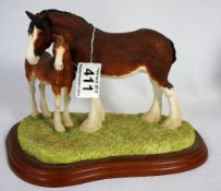 Border Fine Arts Clysdale Mare and Foal on wood base