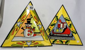 A selection of Lorna Bailey items to include Triangular Plaques featuring a Snowman and Sleigh, 29cm