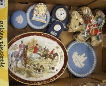 A collection of Pottery to include Wedgwood Jasperware Clocks, Trinkets, Collector Plates, Dishes