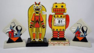 A selection of Lorna Bailey items to include Robot Boy and Girl Bookends and Porthill Salt and