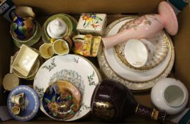 Tray comprising Aynsley Wild Tudor Vase, Spode Plates, Commemoratives, Royal Winton, Royal Doulton