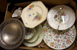 Tray comprising Royale Vale Lustre Tea Set, Aynsley Cake Stand, Minton Haddon Hall Cake Plates and