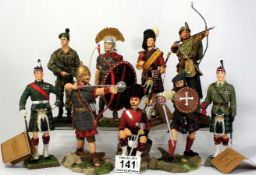 A collection of Sculptures UK Figures including Roman Soldier, Sergeant Major, Scottish Clansman,