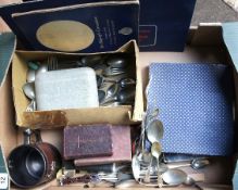 Tray of Mixed Items to include Silver Plate Cutlery, Boxed Cutlery Sets, Tankards, FA Cup