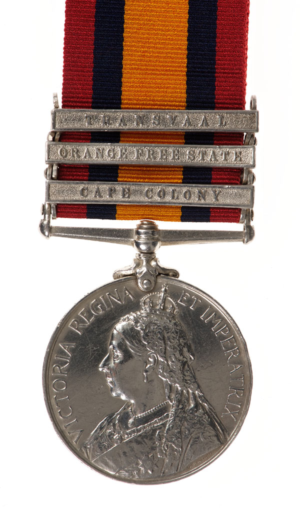 Queens South Africa medal with three clasps - Cape Colony, Orange Free State and Transvaal,