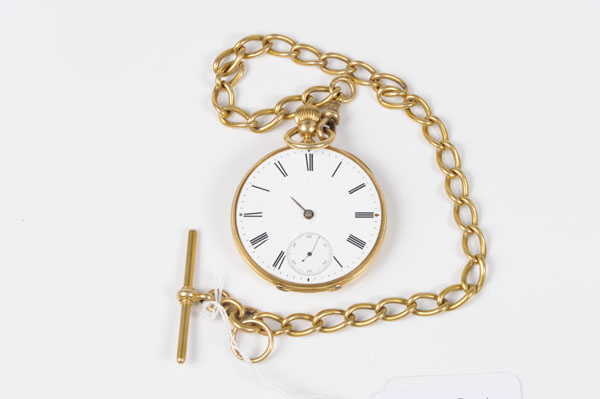 Late Victorian gentlemen's gold (18ct) pocket watch with button-wind movement, in gold (18k) case,