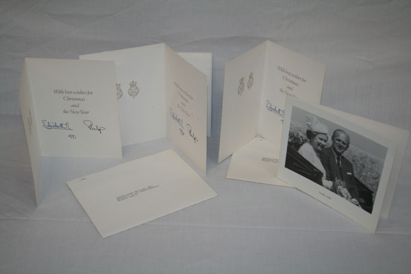 HM Queen Elizabeth II and HRH The Duke of Edinburgh - four signed Christmas cards - three with