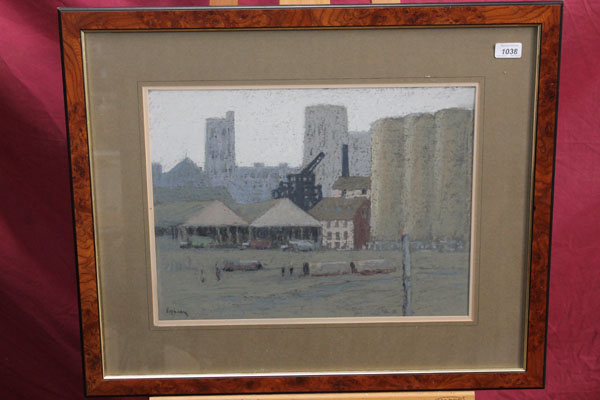 James Kidwell Popham (1884 - ?), pastel study of Marriages Mill, Colchester, signed, bearing
