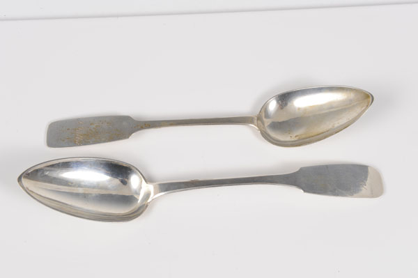 Two nineteenth century Continental silver tablespoons with engraved inscriptions (possibly