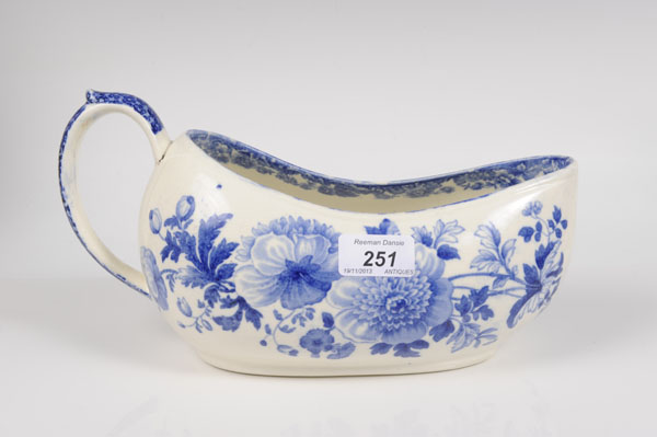 Victorian Spode blue and white bourdaloue, circa 1849 - printed with English flowers - blue Copeland