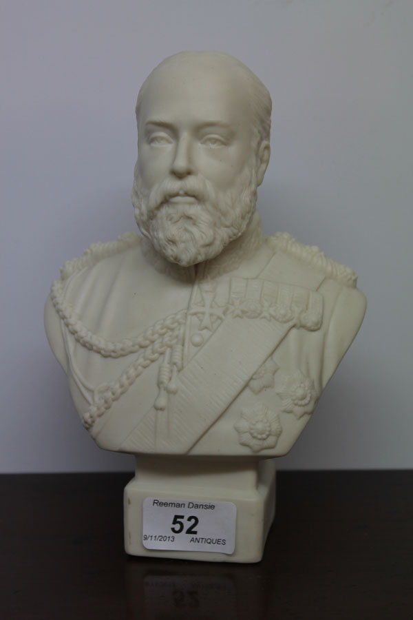 HM King Edward VII - Parian ware type bust of the King wearing Military uniform, Orders and