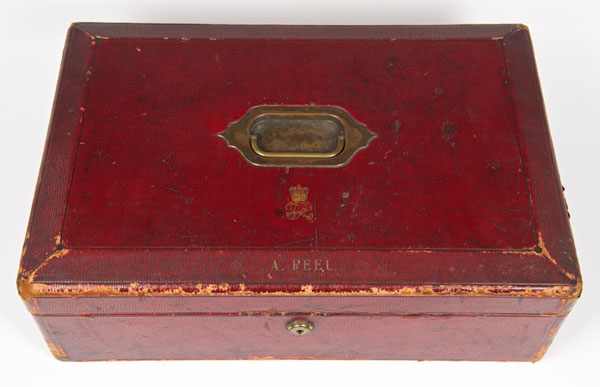 Fine Victorian Government red leather dispatch box, by Wickwar & Co., with gilt embossed crowned